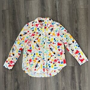 Lior Paris Colorful Abstract Paint-Splatter Button-Up Shirt Cotton Women Medium